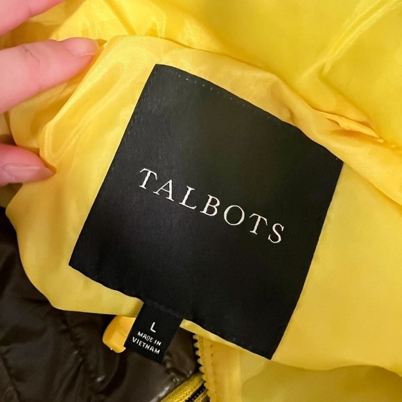 TALBOTS Quilted Puffer Lightweight Olive Green Yellow Jacket Sz L - Picture 5 of 6